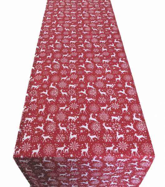 Christmas Red White Stag and Snowflake Table Runner 100-250cm